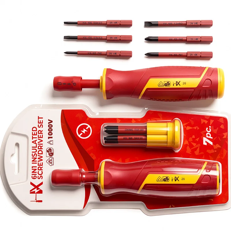 6-in-1 VDE-isolierter Schraubendreher-Bit-Satz, Schnellwechsel-Schraubendreher-Set, isolierter Schlitz- und Kreuzschlitzschraubendreher – Detail 12