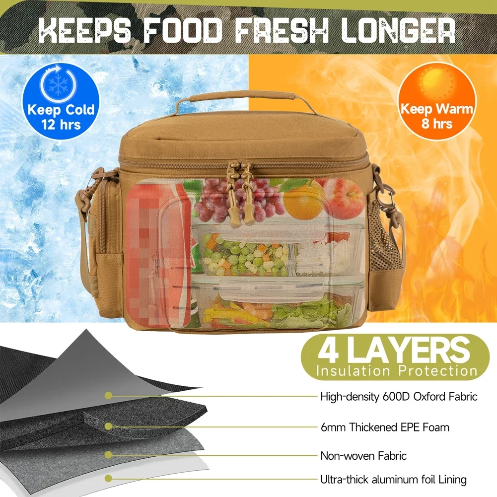 Tactical Lunch Bag for Men Outdoor Heavy Duty Lunch Box Work Leakproof Insulated Durable Thermal Cooler Bag Meal Camping Picnic