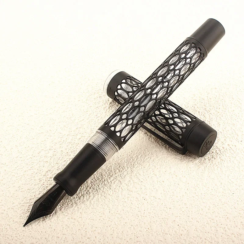 Jinhao 100 pena menulis vakum isi pulpen Matte hitam transparan akrilik berongga diukir EF/F/M hadiah pena menulis