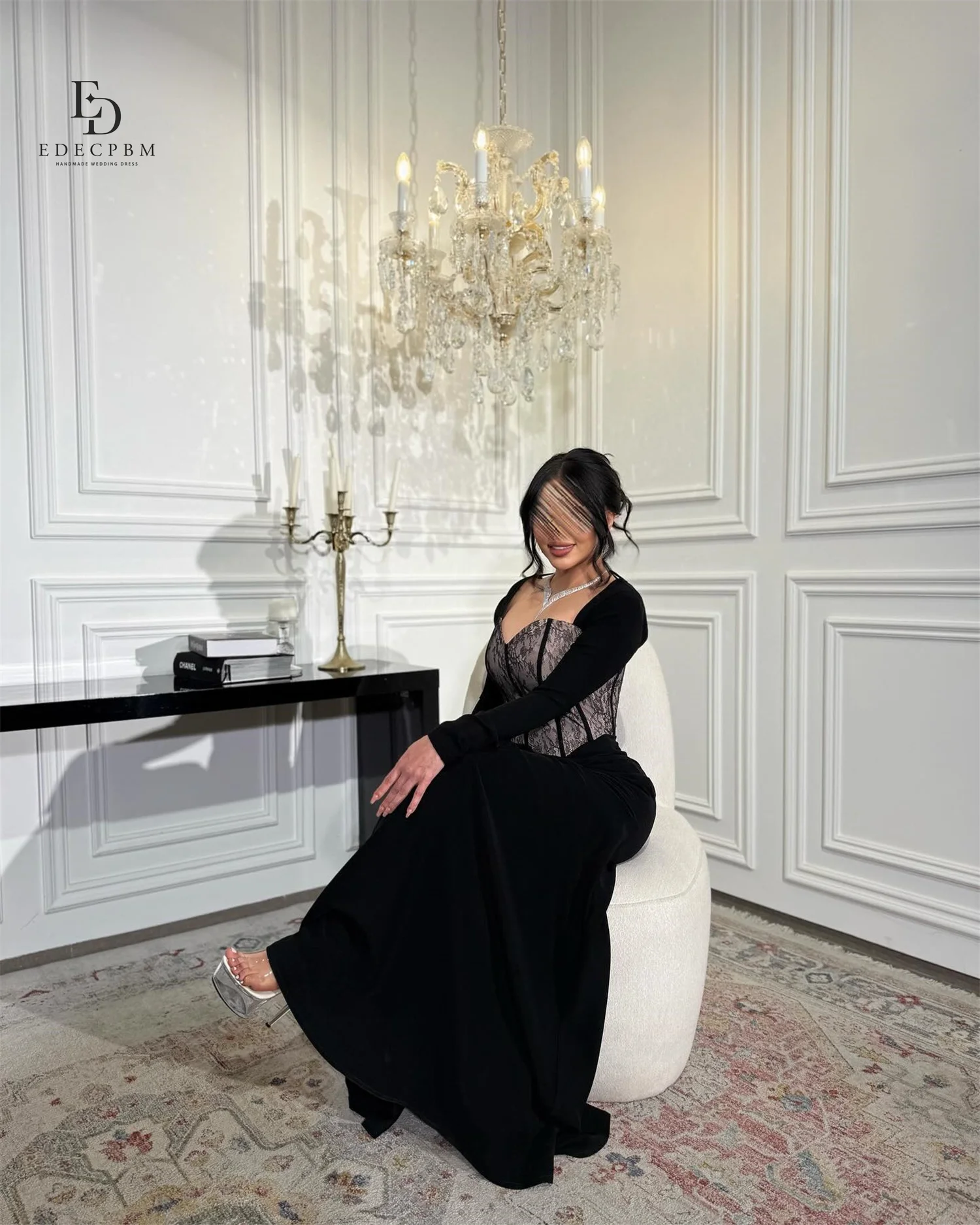 EDECPBM 맞춤형 우아한 여성 웨딩 파티 드레스 레이스 머메이드 프롬 드레스 이브닝 가운 블랙 갈라 드레스