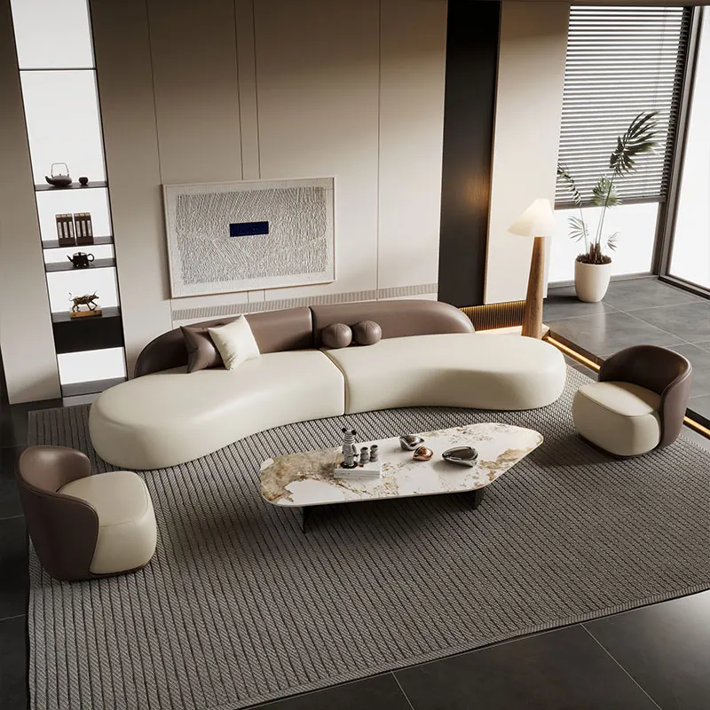 

Italian light luxury cat scratching leather curved sofa small apartment modern simple living room high-end minimalist sofa coffe
