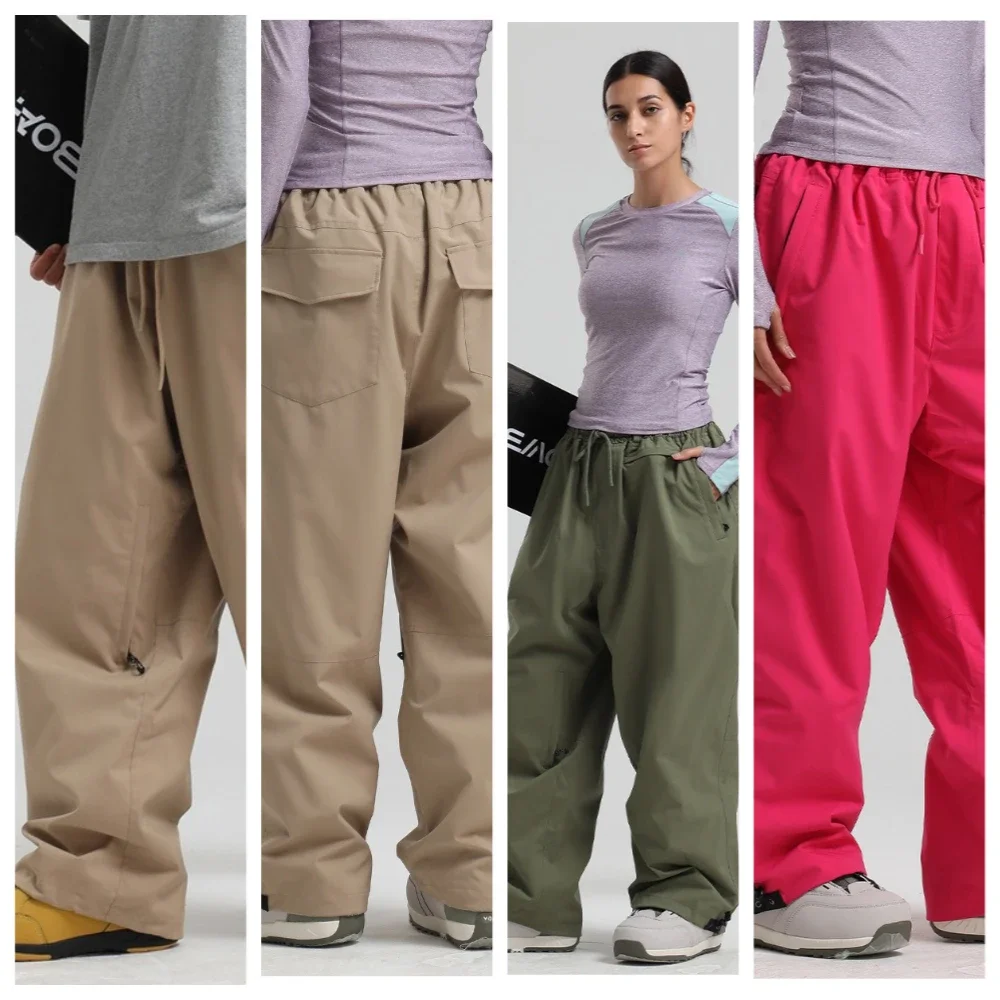 

Новые лыжные брюки, мужские свободные шпоновые ветрозащитные водонепроницаемые дышащие широкие брюки, однотонные лыжные брюки