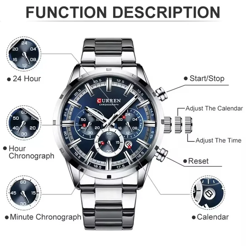 CURREN-reloj analógico de cuarzo para hombre, accesorio de pulsera resistente al agua con cronógrafo, complemento Masculino de marca de lujo con diseño moderno, 8355