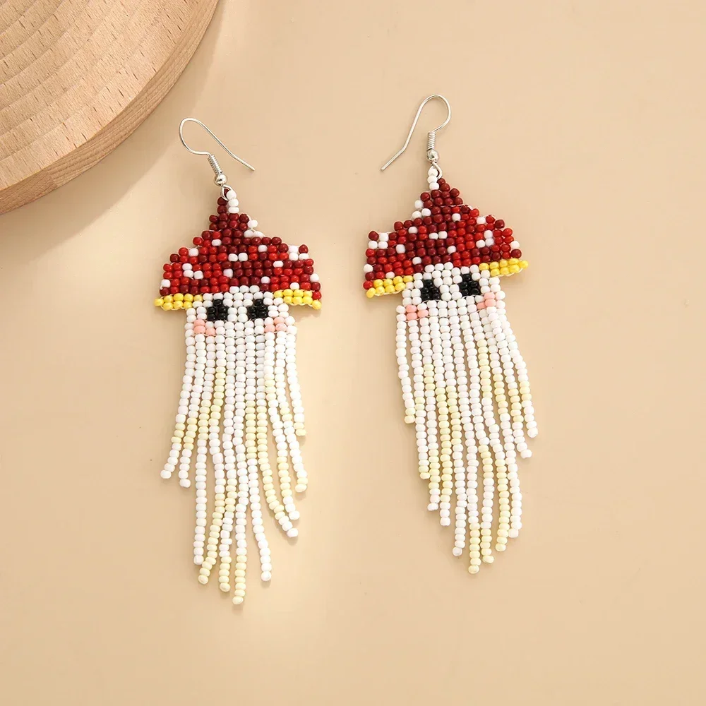 

Серьги из бисера с кисточками, оригинальность, дизайн ко Дню всех святых, тыква, ручное вязание, богемный сплав, универсальные серьги из рисовых бусин