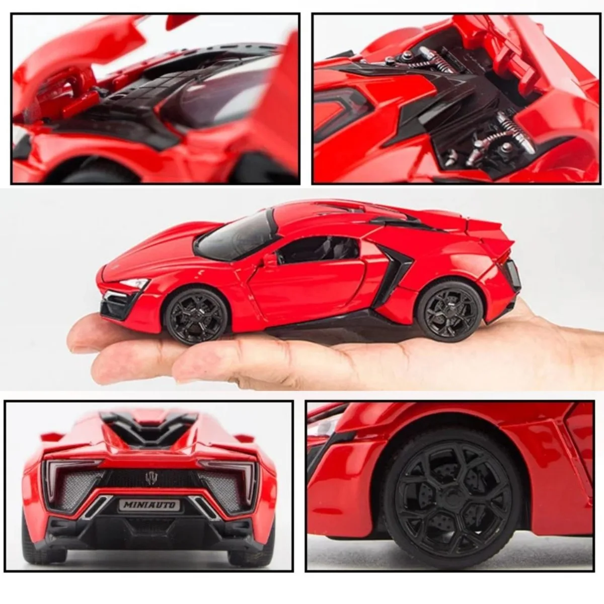 1:32 Lykan Hypersport Pullback Car Toy with Lights Engine Sound, Scale Diecast Car Model Miniature Replica Kid Boy Play Gift