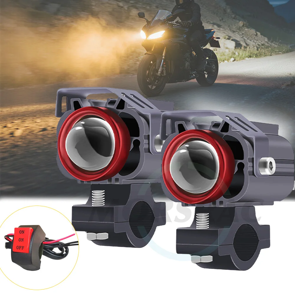 

Auxiliary Led Headlights For Motorcycle Spotlight 12-80V Dual-Color Long Range Additional Motorbike External ATV Moto Fog Lights