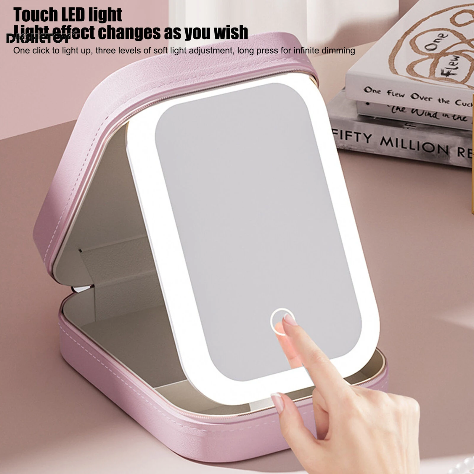 Makeup Mirror With Light usb charging Cosmetic Bag LED Mirror Travel Makeup Storage Bag case Travel make up Organizer