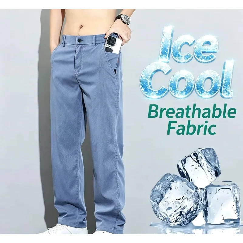 Summer Loose Lyocell Men Jeans Straight Ice Silk Casual Man Pants Breathable Lightweight Comfortable Everyday Wear