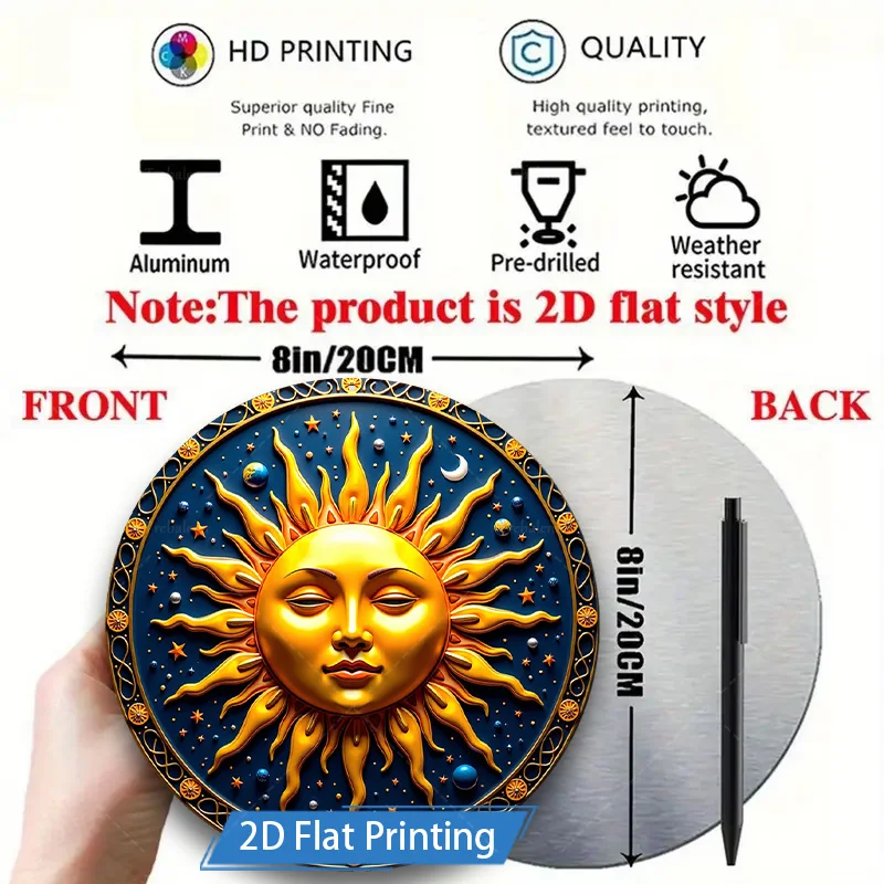1 قطعة 8x8 بوصة علامة معدنية "Boho Sun Face Metal Wall Art لديكور غرفة المعيشة"