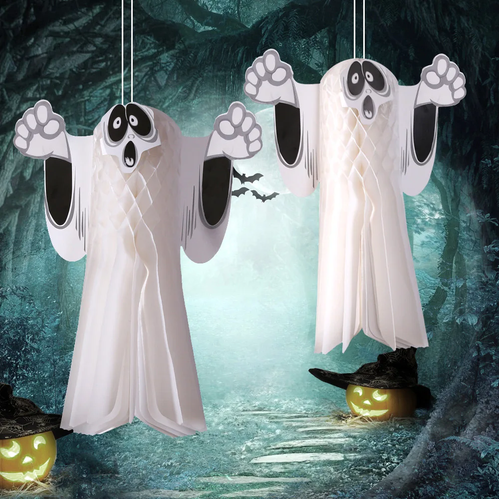 

Horror Halloween Party White Ghost Paper Hanging Ornaments Creative Halloween Decoration Kindergarten Bar Halloween Props Decor