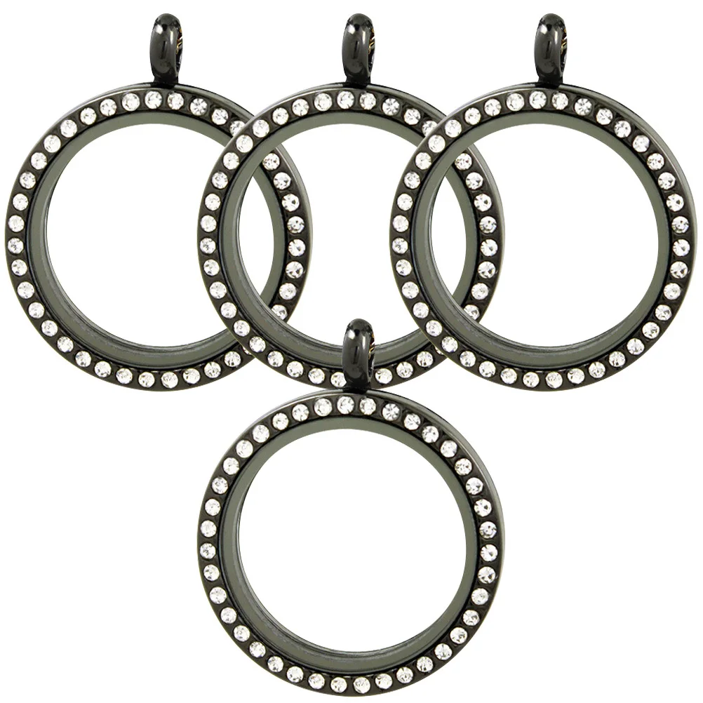 4Pcs Alloy Photo Pendant Charms Round Rhinestone Bezel Trays DIY Jewelry Making Photo Lockets Necklace Decoration