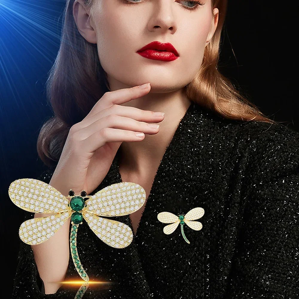 

Exquisite Brooch for Women Green Cubic Zirconia Dragonfly Brooches Crystal Insect Animal Pin Women's Gift Party Dress Jewelry