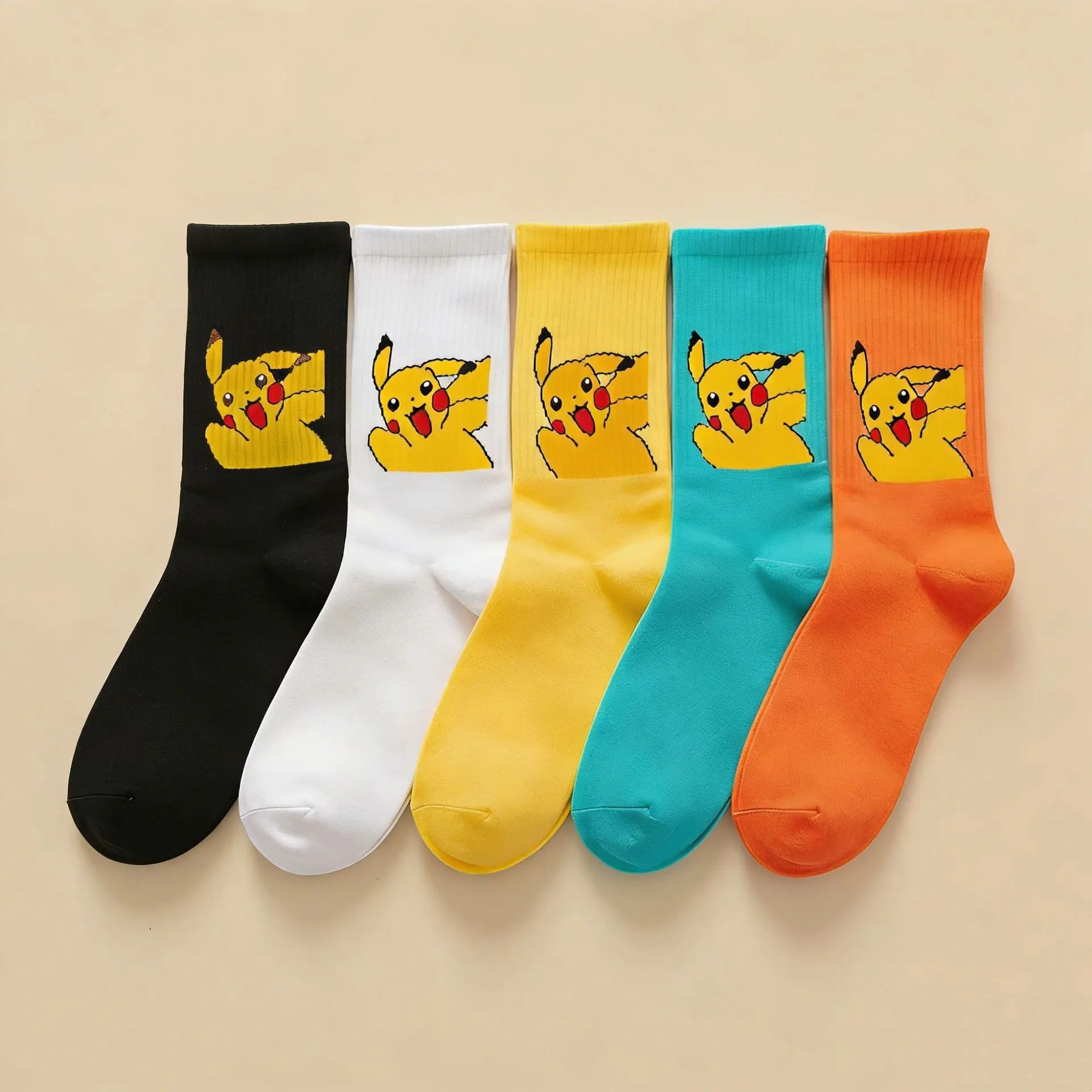 

5Pairs for pokemon Mid length socks sweat absorbing anime trendy socks Hip Hop Street Fashion for Men Women ﻿