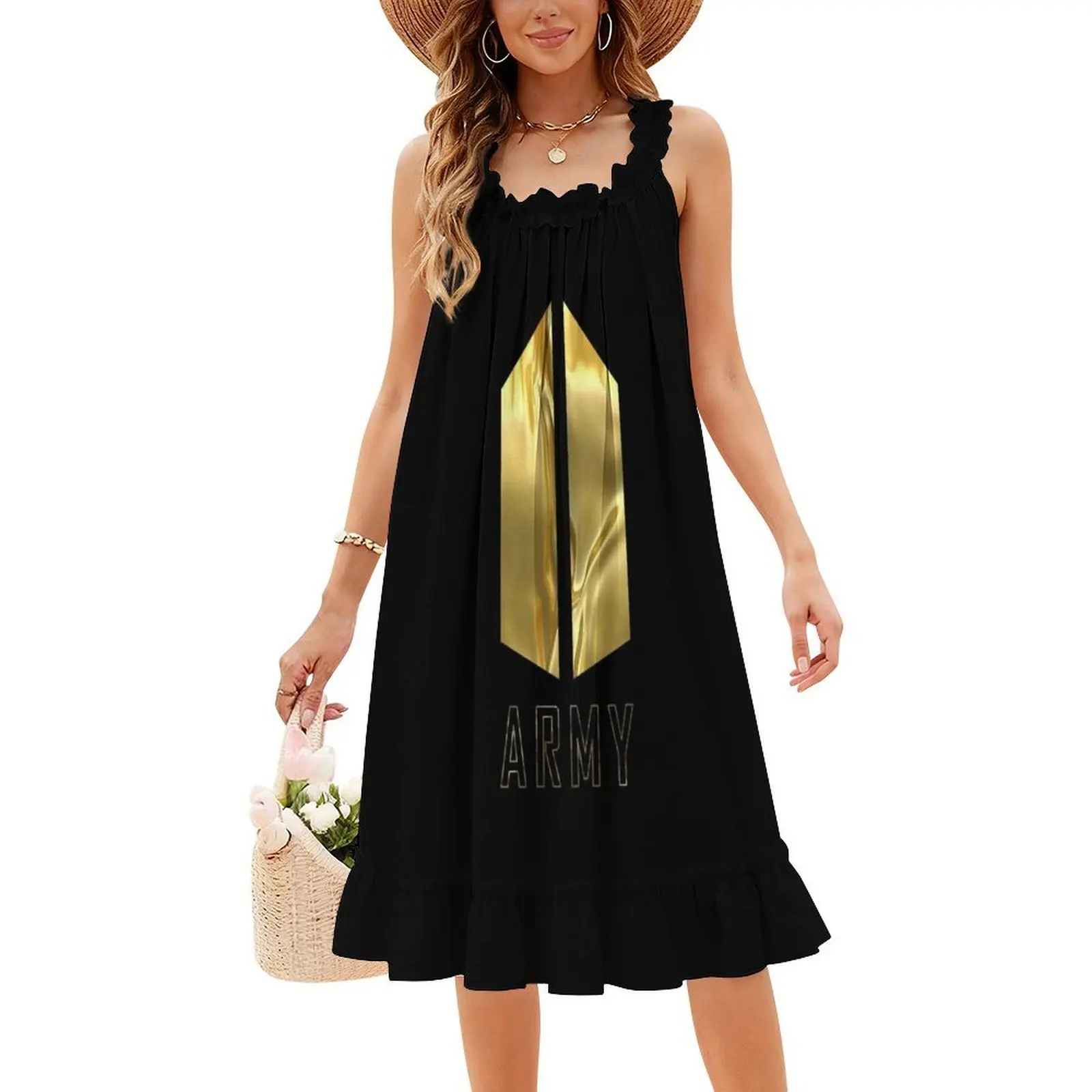 شعار الجيش (الذهب السائل) | ك-بوب | فستان Rm J-Hope V Jin الكلاسيكي البوهيمي بأكمام منتفخة أو خيارات بلا أكمام لفستان النساء #4