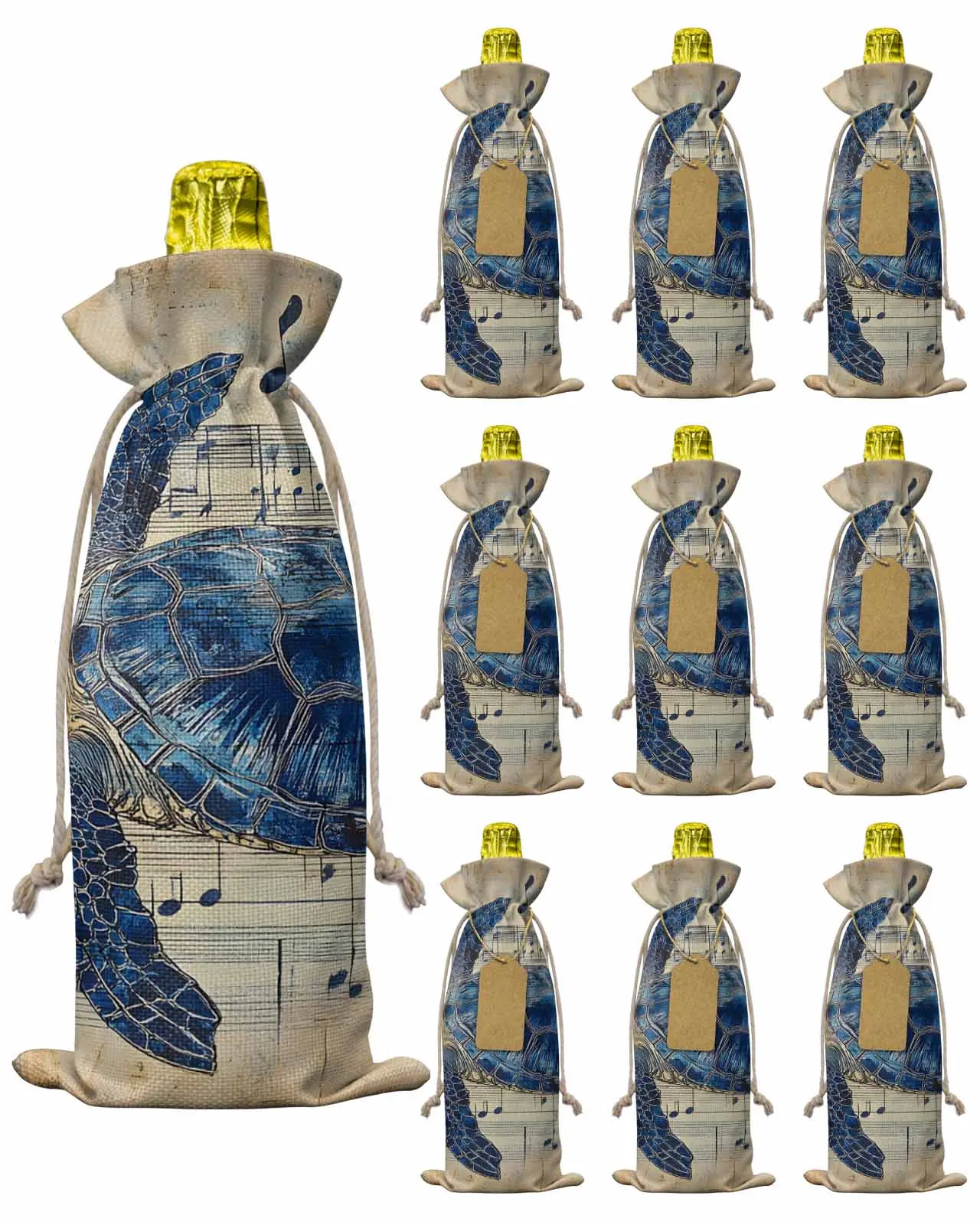 

10pcs Wine Bottle Covers Turtle Sheet Music Wine Holder Carrier Packaging Bag Wedding Party Decor Gift
