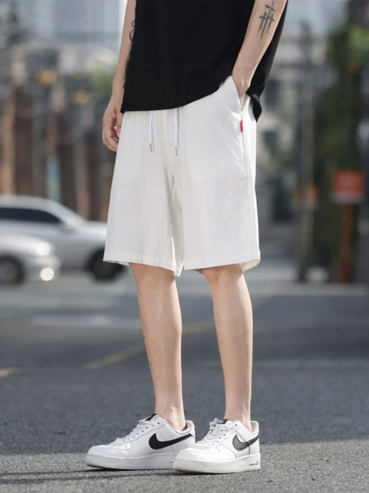 

Мужские летние тонкие повседневные шорты Slim Fit, однотонные, молодежные, из 100% хлопка с микроэластаном