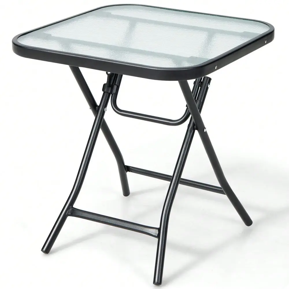 

Folding Square Glass Side Table Bistro Coffee Table Plant Stand