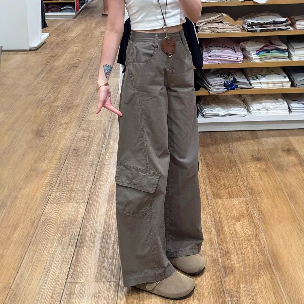 Women's Wide-Leg Cargo Jeans, Loose And Draped, Petite-Friendly, Slimming For Slightly Plump Women, Autumn Style