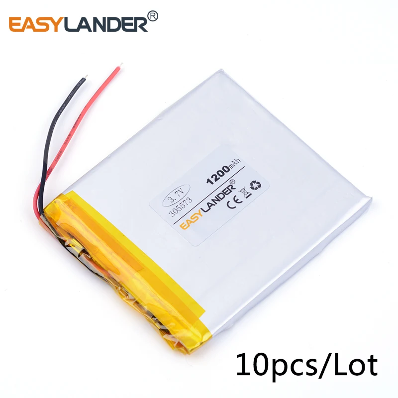 

10pcs /Lot 3.7v lithium Li ion polymer rechargeable battery 305573 1200mAh For in phone GPS mp3 mp4 DVD, bluetooth 035573