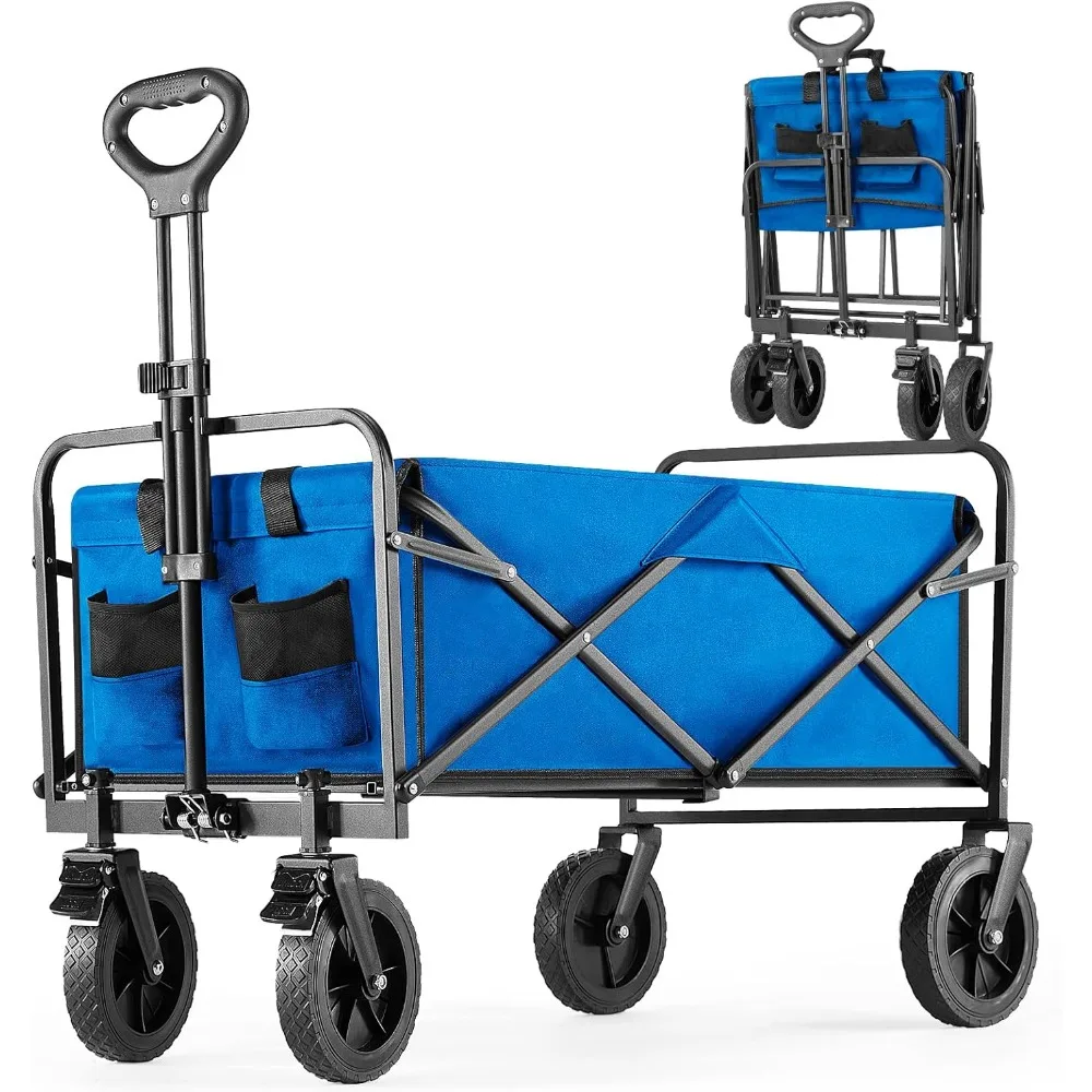 

Collapsible Wagon Heavy Duty 35''L, Grocery Cart on Wheels Foldable Beach Wagon with Adjustable Handles Brakes, Portable Shoppin