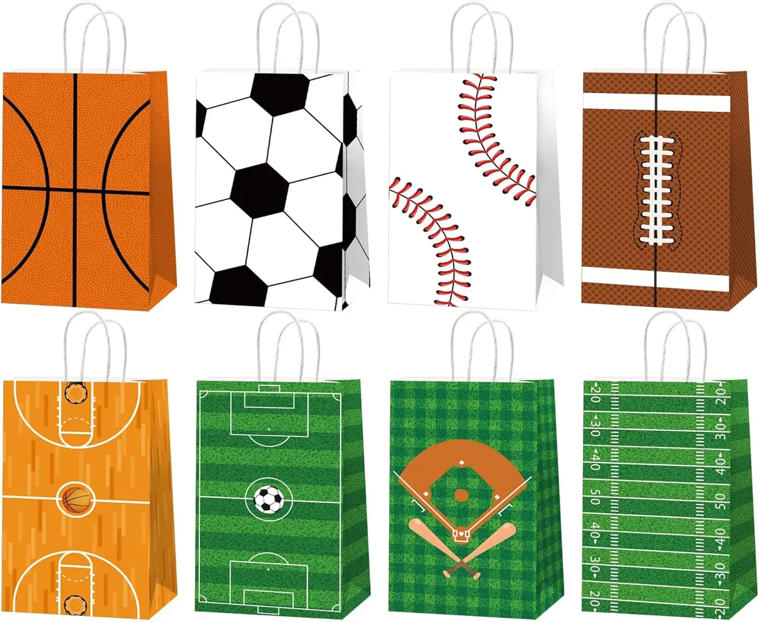 

16 Sports Party Gift Bags - Football, Basketball, Soccer, Baseball Themed Goodie Bags for Kids Birthday Favors
