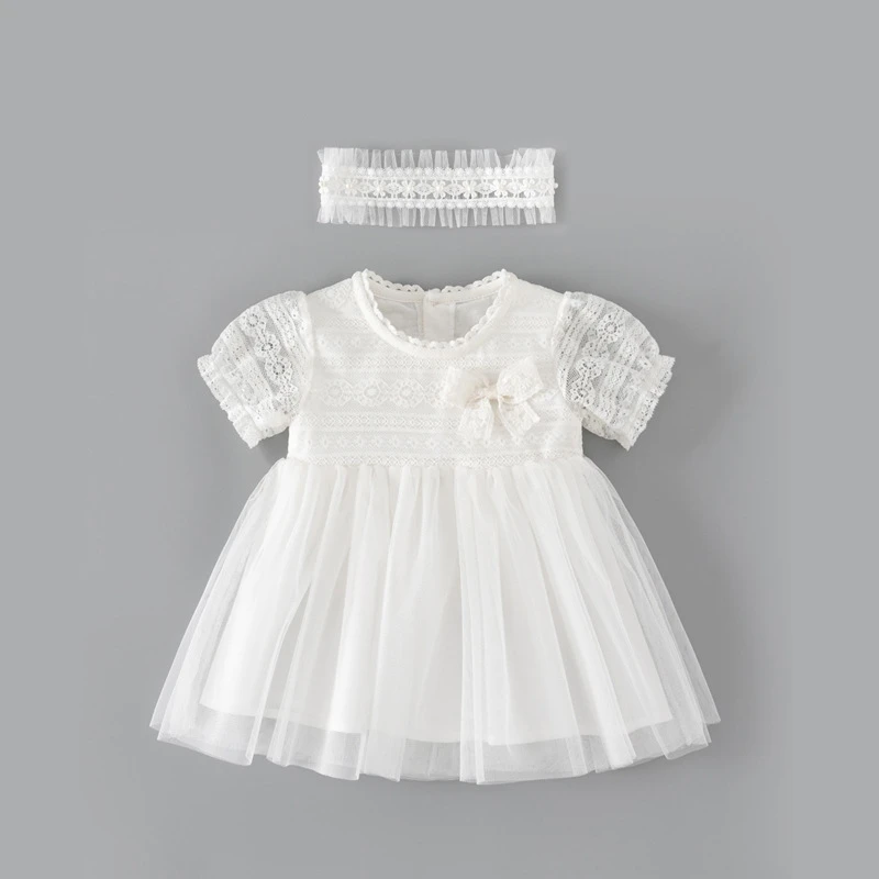 Summer Hollow Out Princess Girls Lace Bow Mesh Dress for Newborn Baby Dresses