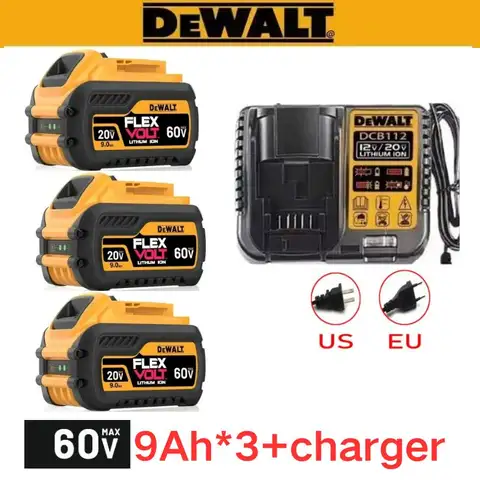 100%Original DeWALT Battery 20V/60V 2Ah 5Ah 6Ah 9Ah MAX FlexVolt Li-Ion Battery for DeWALT Power Tool Charger+electric drill