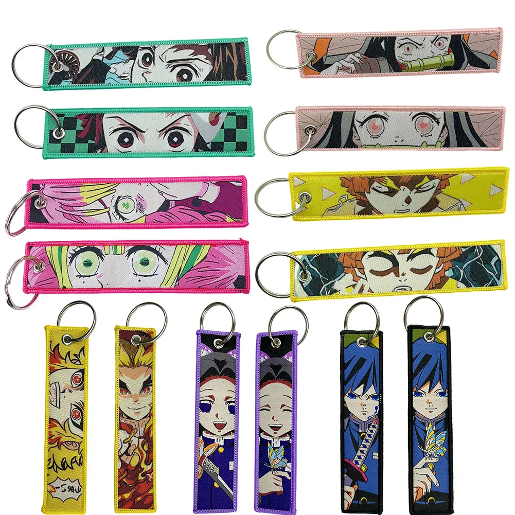 Demon Slayer Tanjirou Nezuko Zenitsu Inosuke Anime panno tessuto etichetta portachiavi borsa portachiavi accessori giocattoli decorazione regali