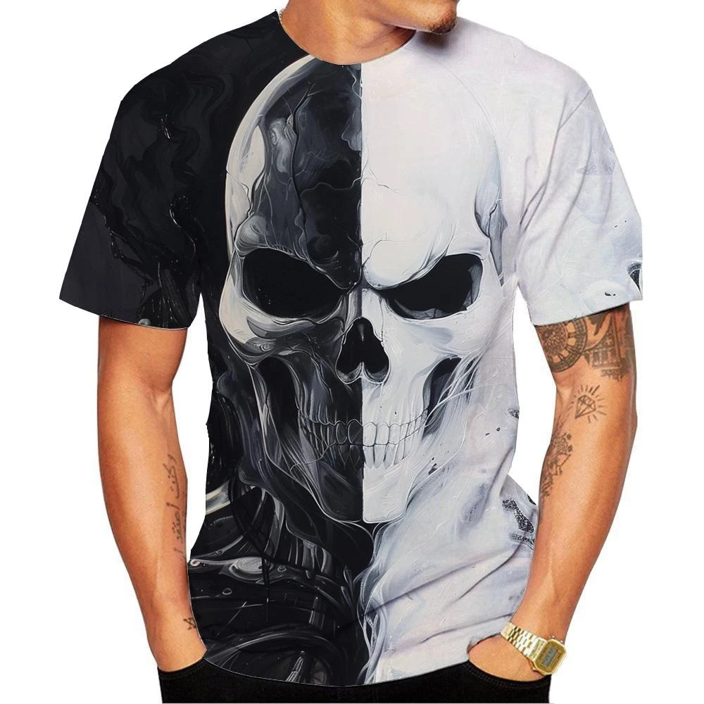 New Fashion Men\'s Women\'s Short Sleeve 3D Print Skull Pattern T-shirt Street Style Unisex Novelty Fashion Top Oversized 100-6XL