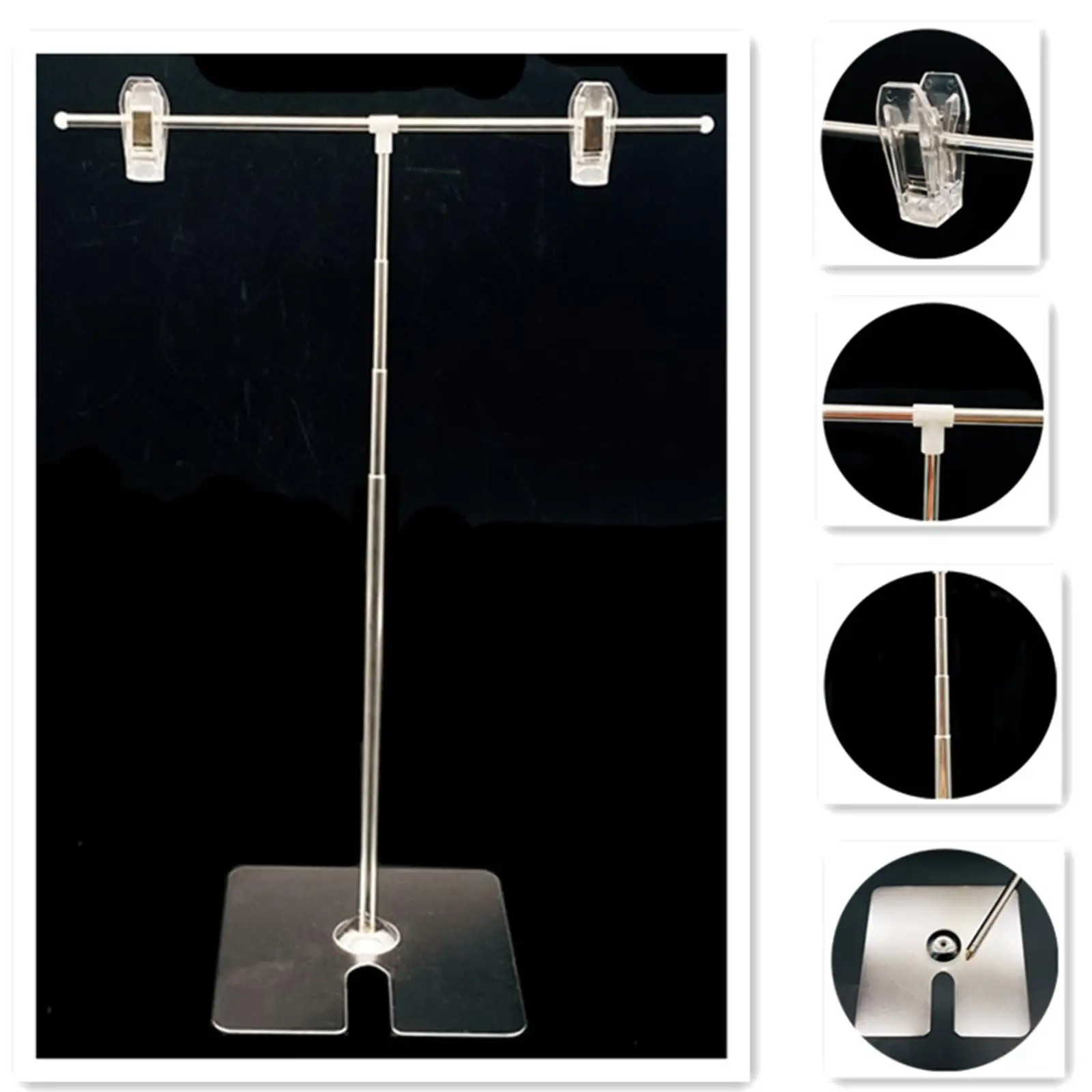 Adjustable Poster Stand Stretchable T Sign Holder Stainless Steel Banner Stand Floorstanding with Clip for Store Counter Bars