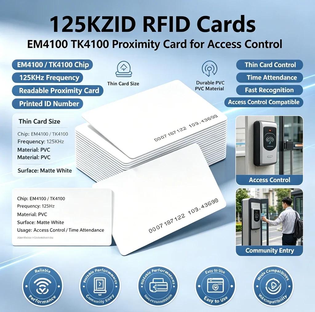 1.8mm EM4100 Tk4100 125khz Access Control Card Read Only RFID Tag Tags Sticker Key Fob Token Ring Proximity Chip