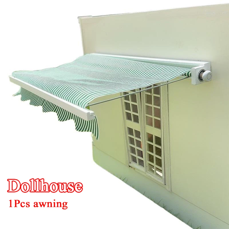 

1/12 Dollhouse Simulation Green Striped Awning Model Doll Home Outdoor Balcony Sunshade Scene Decoration Toys