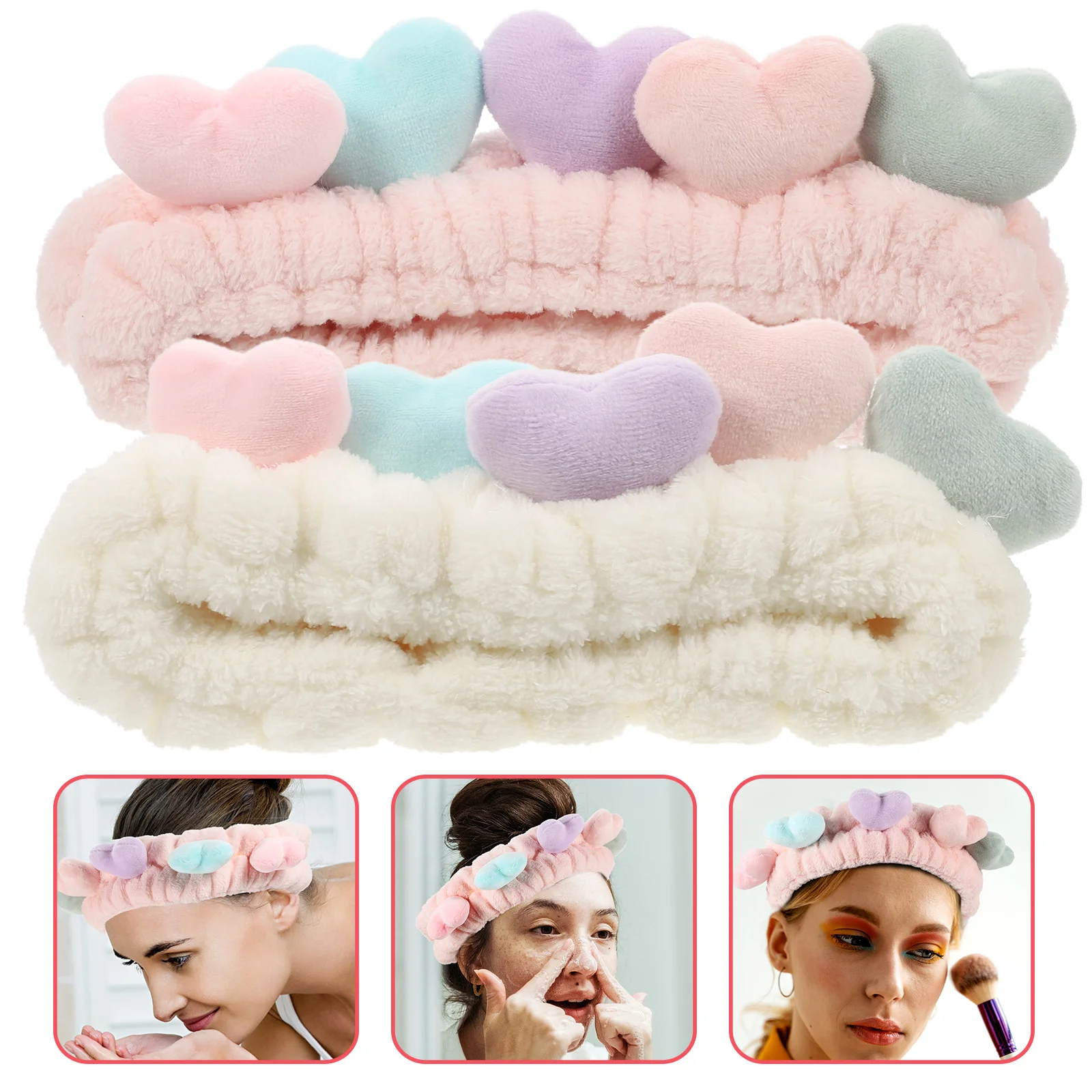 

2 Pcs Heart Headband Spa Face Wash Hairband Accessories for Girls Sports Stretch Washing Fabric Makeup Women's Mask Wristbands