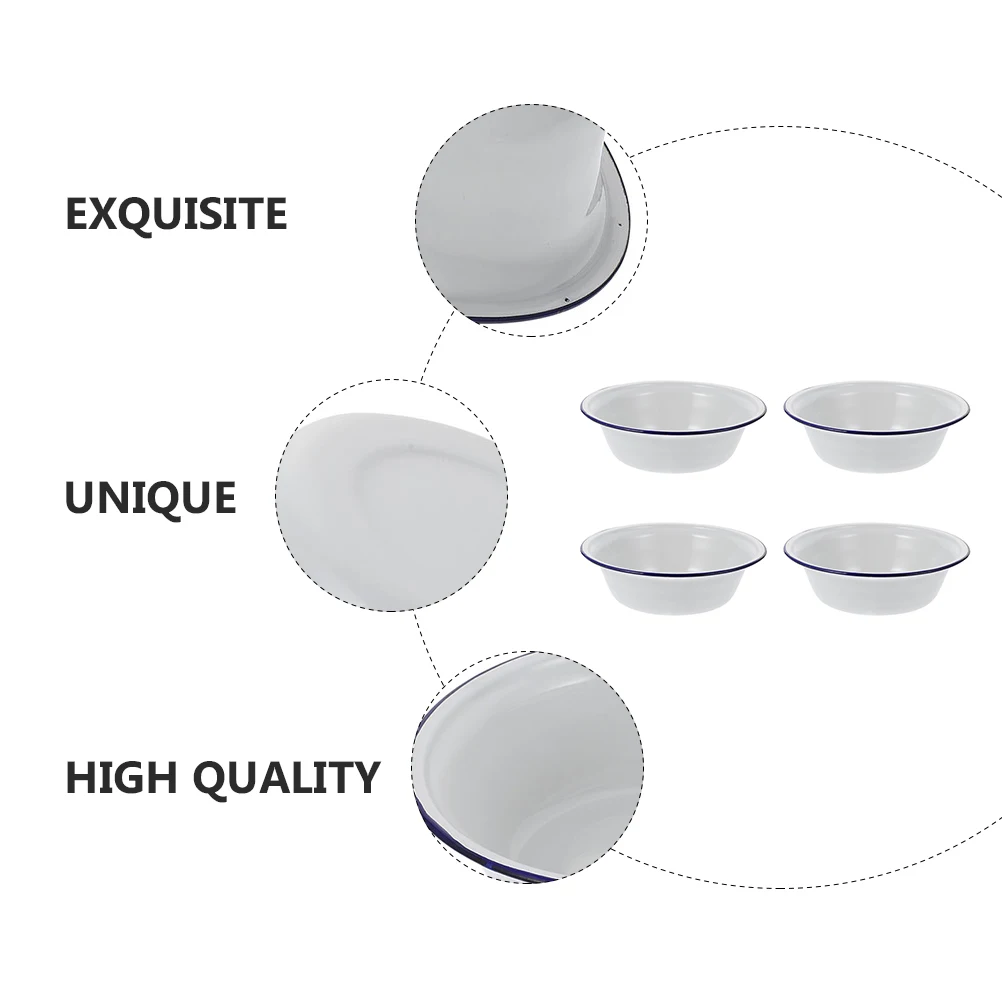 

4pcs Household Enamel Bowls Thickened Soup Basin Creative Design Simple Practical Tableware Set For Home Restaurant Retro Style