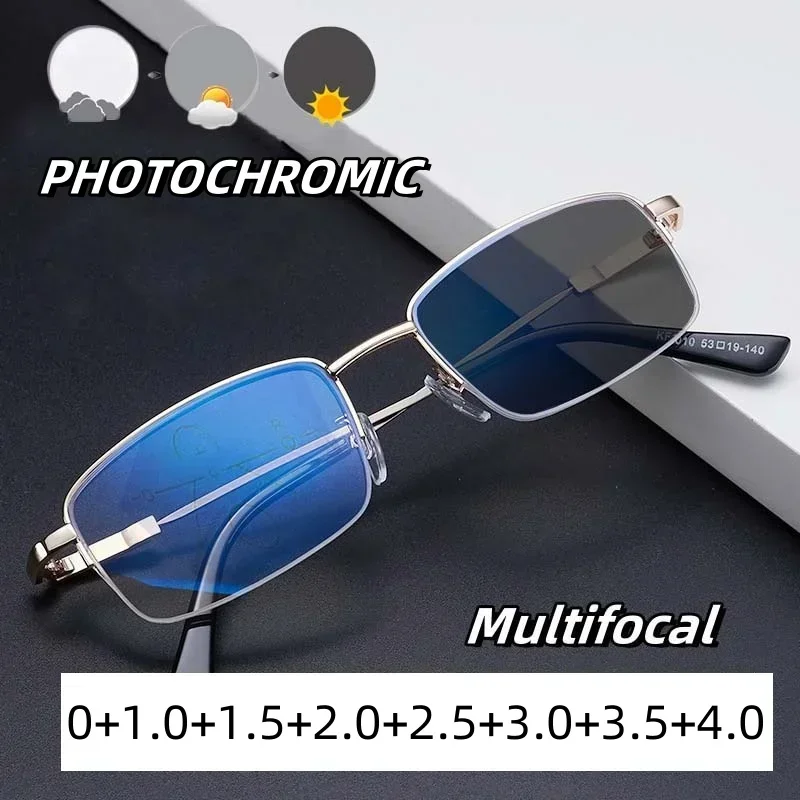 New Ultra Light Distance Dual-use Photochrmic Presbyopia Glasses for Men Color Changing Progressive Multifocal Reading Glasses