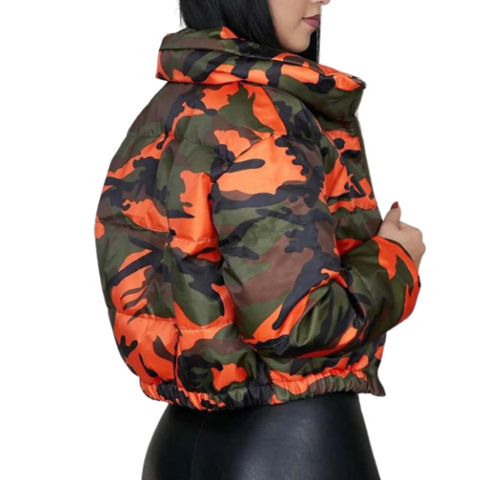 Fashion Camouflage Jacket Ladies Elegant Casual Short Zipper Cotton Jacket Ladies Winter Thick Warm Short Parka Coat Ladies