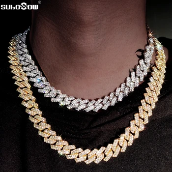Collar de cadena de eslabones cubanos con punta de 14 MM para hombre, Hip Hop, ostentoso, de lujo, pavimentado con diamantes de imitación, joyería femenina de rapero