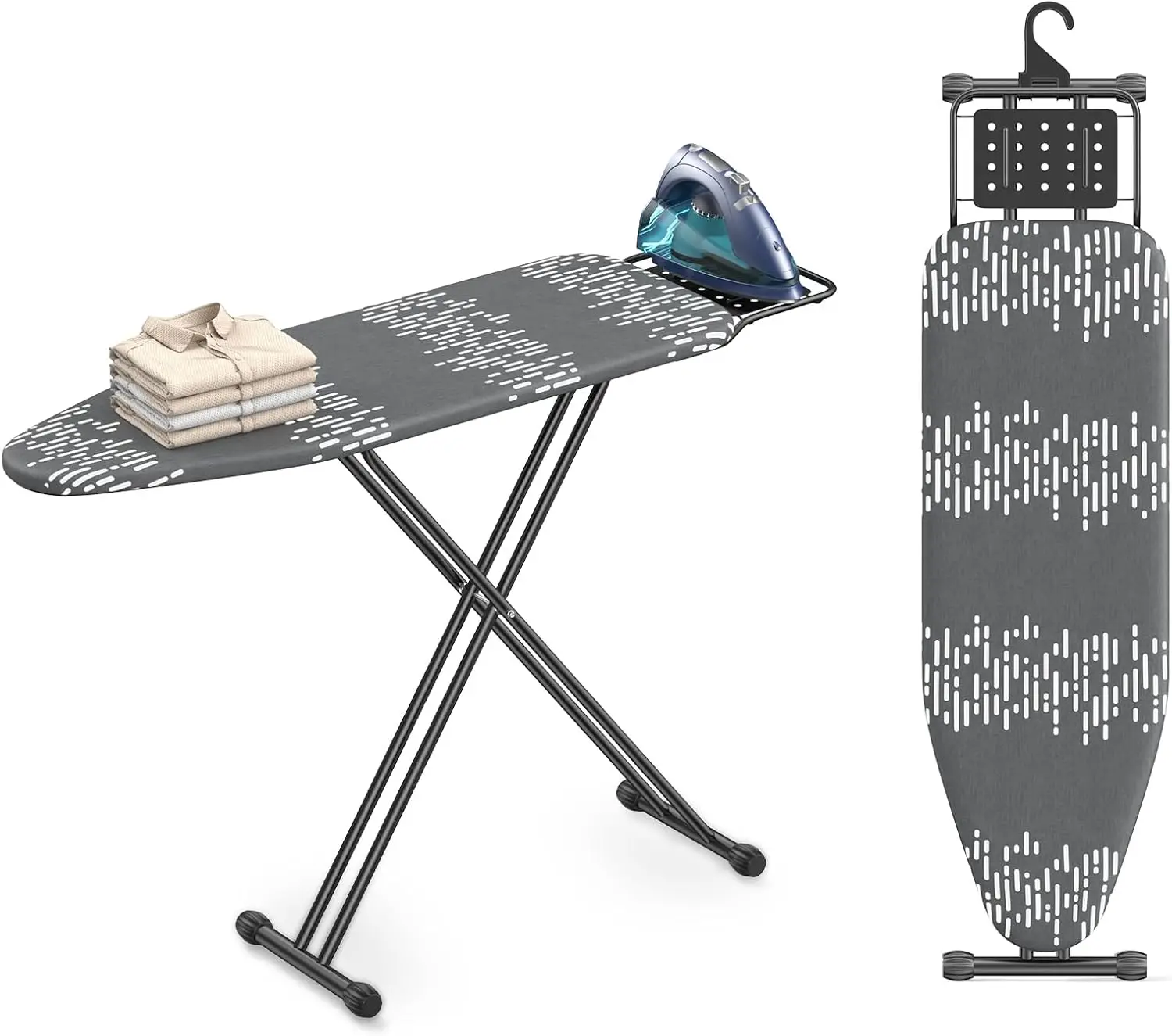

Full-Size Adjustable Ironing Board with Heat-Resistant Cover, Foldable Design for Space Saving - Grey