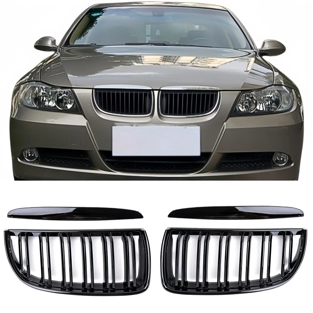 

Для BMW E90 E91 M Решетка автомобиля Передняя решетка Нирки Двойная планка Глянцевый черный 3 Series 323I 328I 335I 330I 325I 2005-2008 Решетки ABS