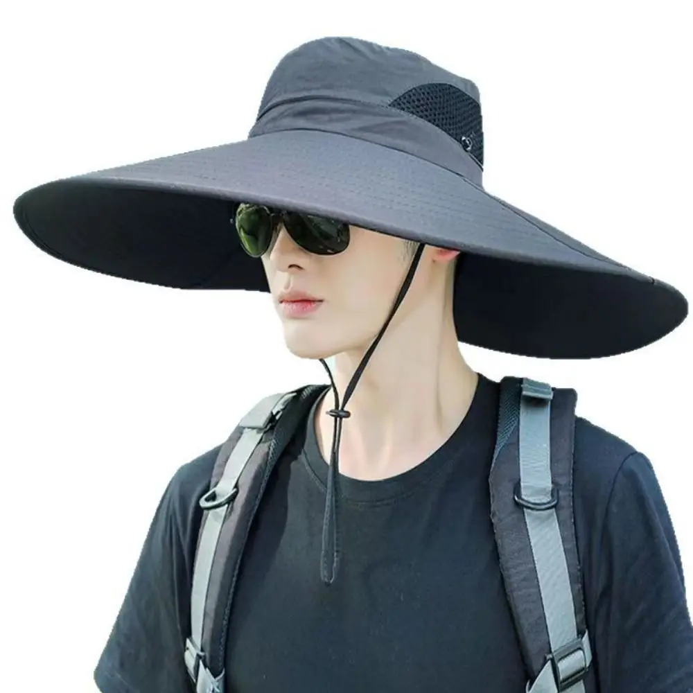 

Foldable Wide Brim Men's Bucket Hat Polyester Mesh Sun Protection Hat Summer Anti-UV Hat for Men Summer Hiking