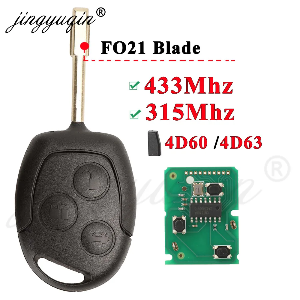jingyuqin 3-przyciskowy pilot zdalnego sterowania 315Mhz 433MHz 4D60 ID63 Chip do Ford Mondeo Focus Fusion Fiesta Galaxy Transit Pełny kluczyk samochodowy