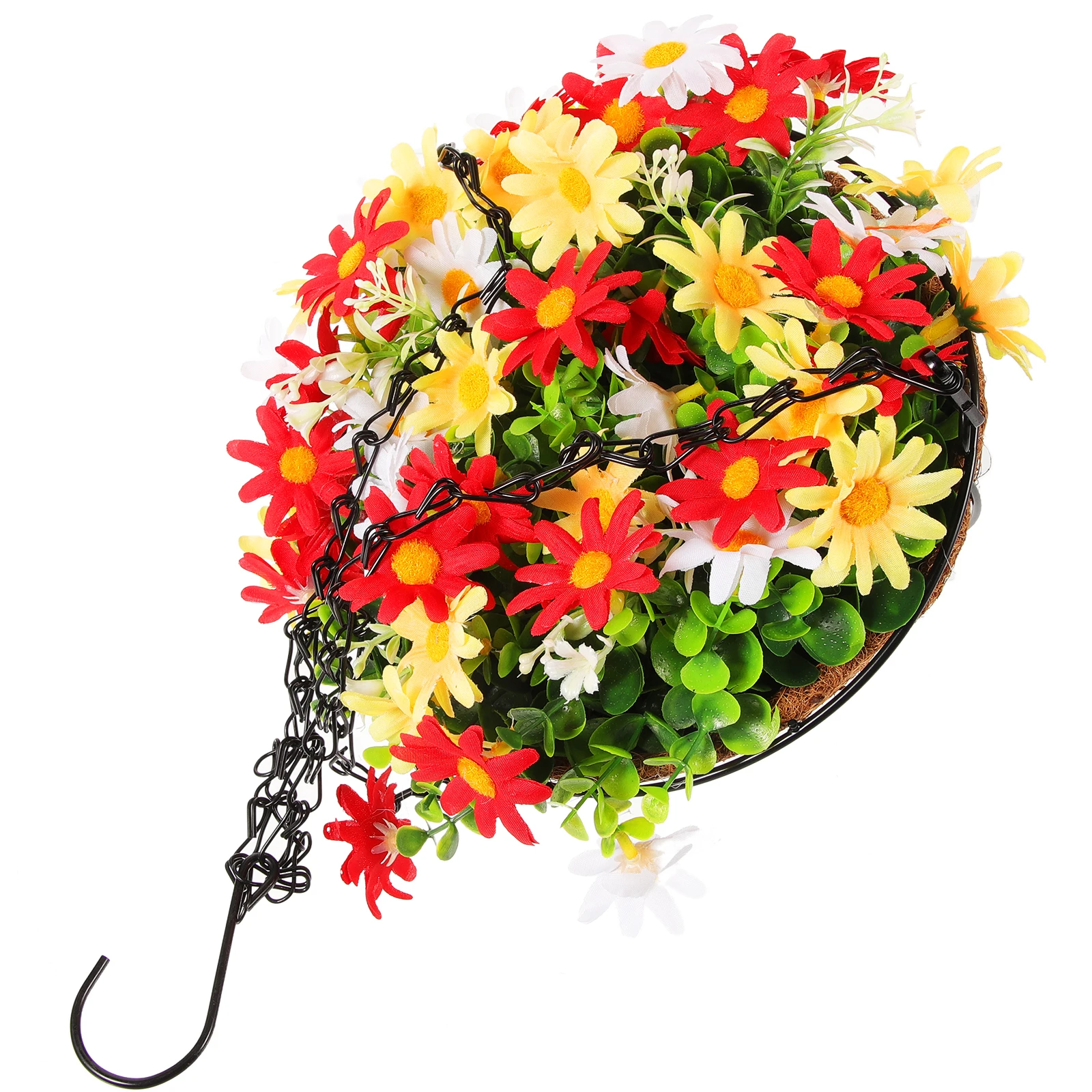 

Coconut Palm Flower Basket Space-saving Hanging Faux Flowers Outdoor Fake Artificial Flowerpot Plastic Baskets with