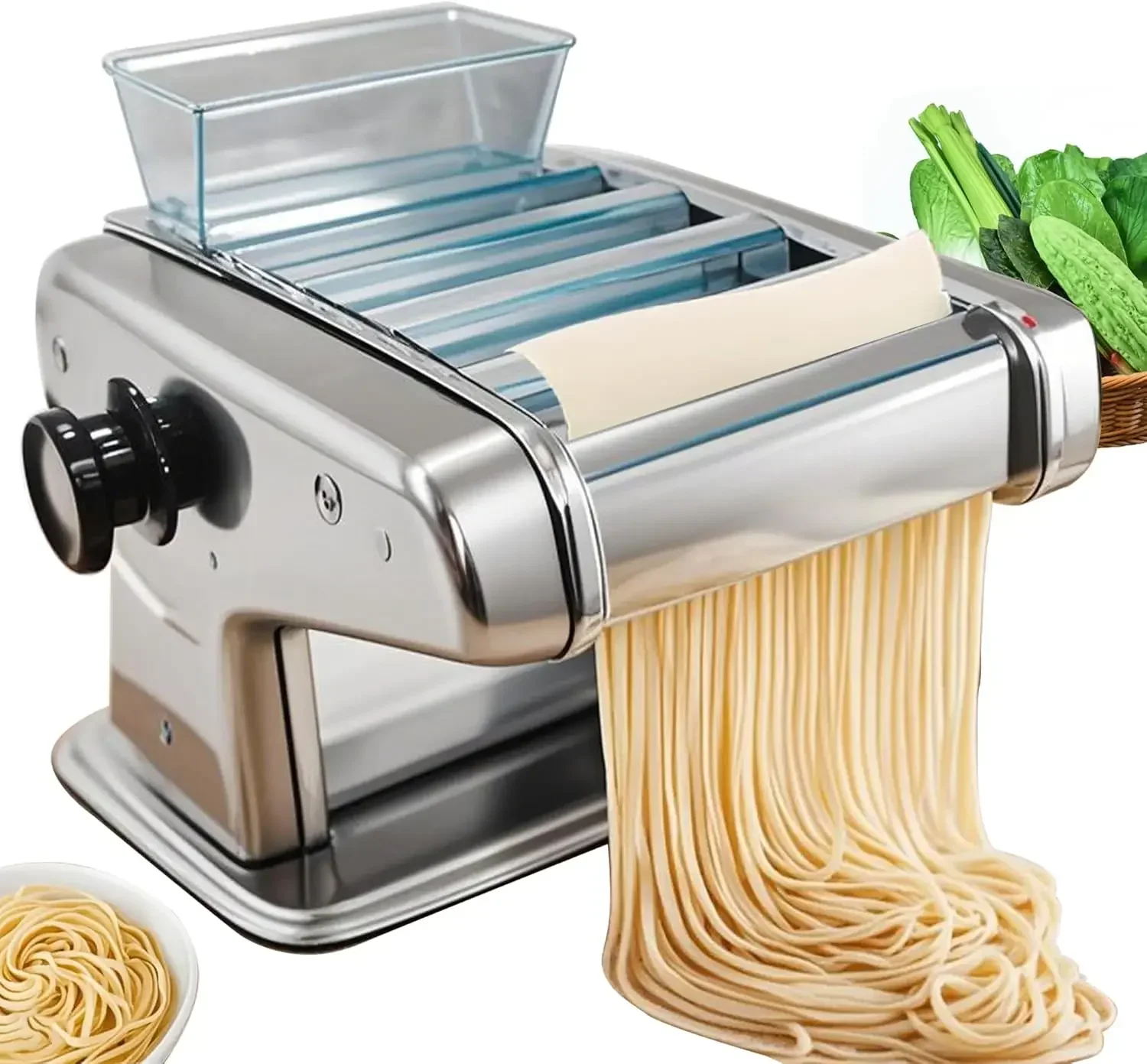 Electric Pasta Maker stainless steel Fresh Pasta Dough Roller Electric Automatic Noodle Machine with 4 Adjustable Thickness Sett