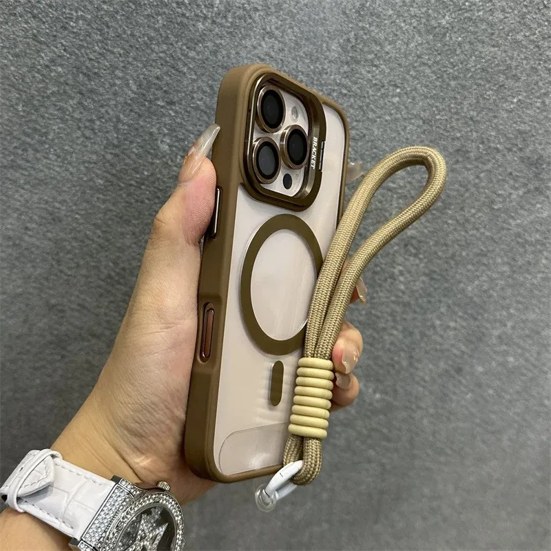 

Metal lens holder magnetic Magsafe phone case suitable for iPhone 16 15 14 13 12 11 Pro Max Plus wireless charging and lanyard