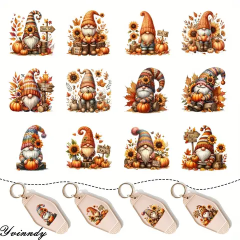 5Pcs/Set Autumn Dwarfs Style Themed UV DTF Keychain Stickers - Waterproof Pattern, Motel And Hotel Keychain Decoation