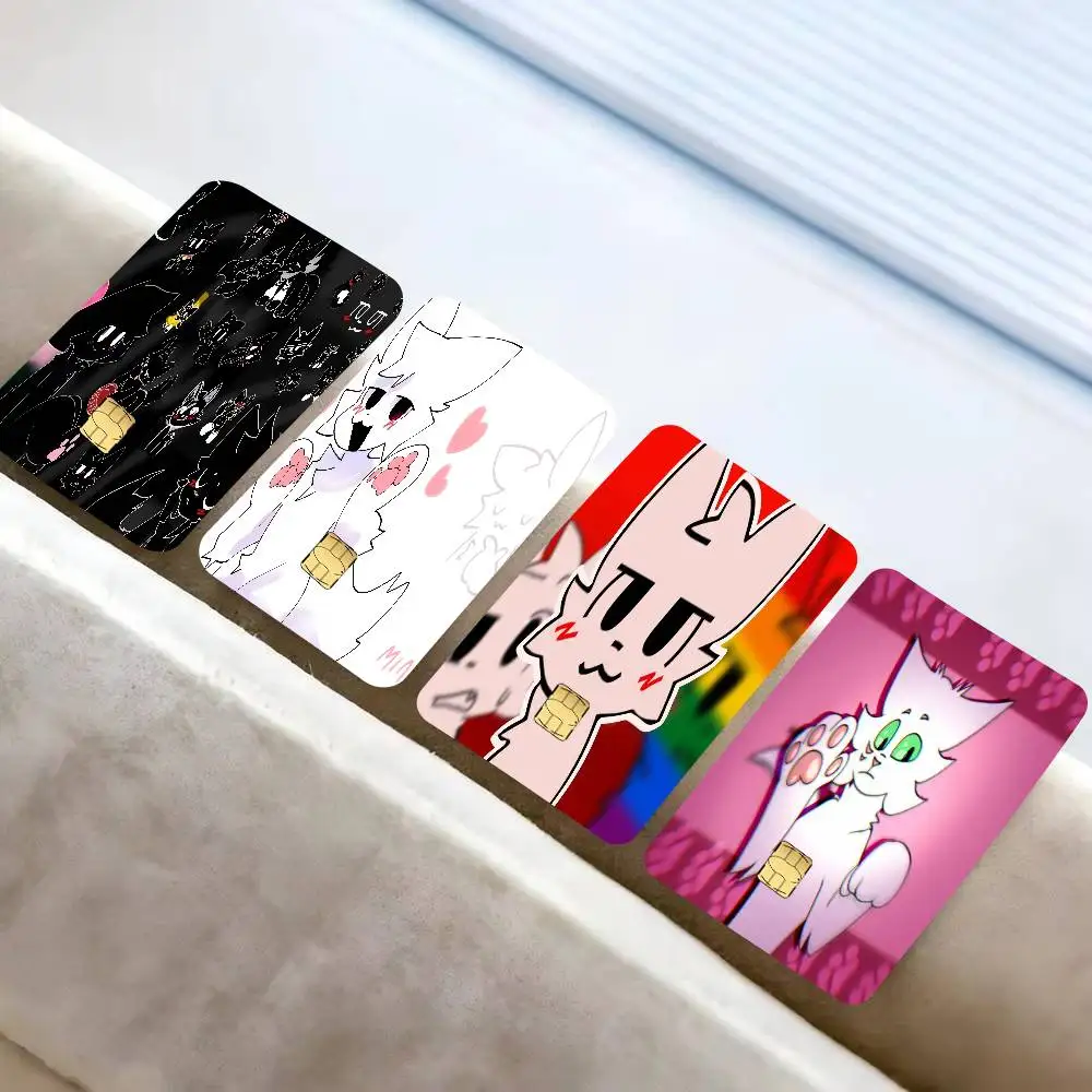 Kawaii-B-boykisser Silly Cat Coasters    Anmie 4pcs 1Set Sticker Film Skin Cover for Credit Card Debit Bank Card Front