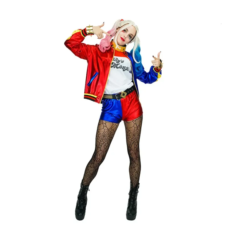 

2025 Halloween Girls Women Suicide Harley Cosplay Costumes Squad Quinn Jacket Pants Wig Sets Halloween Cothing