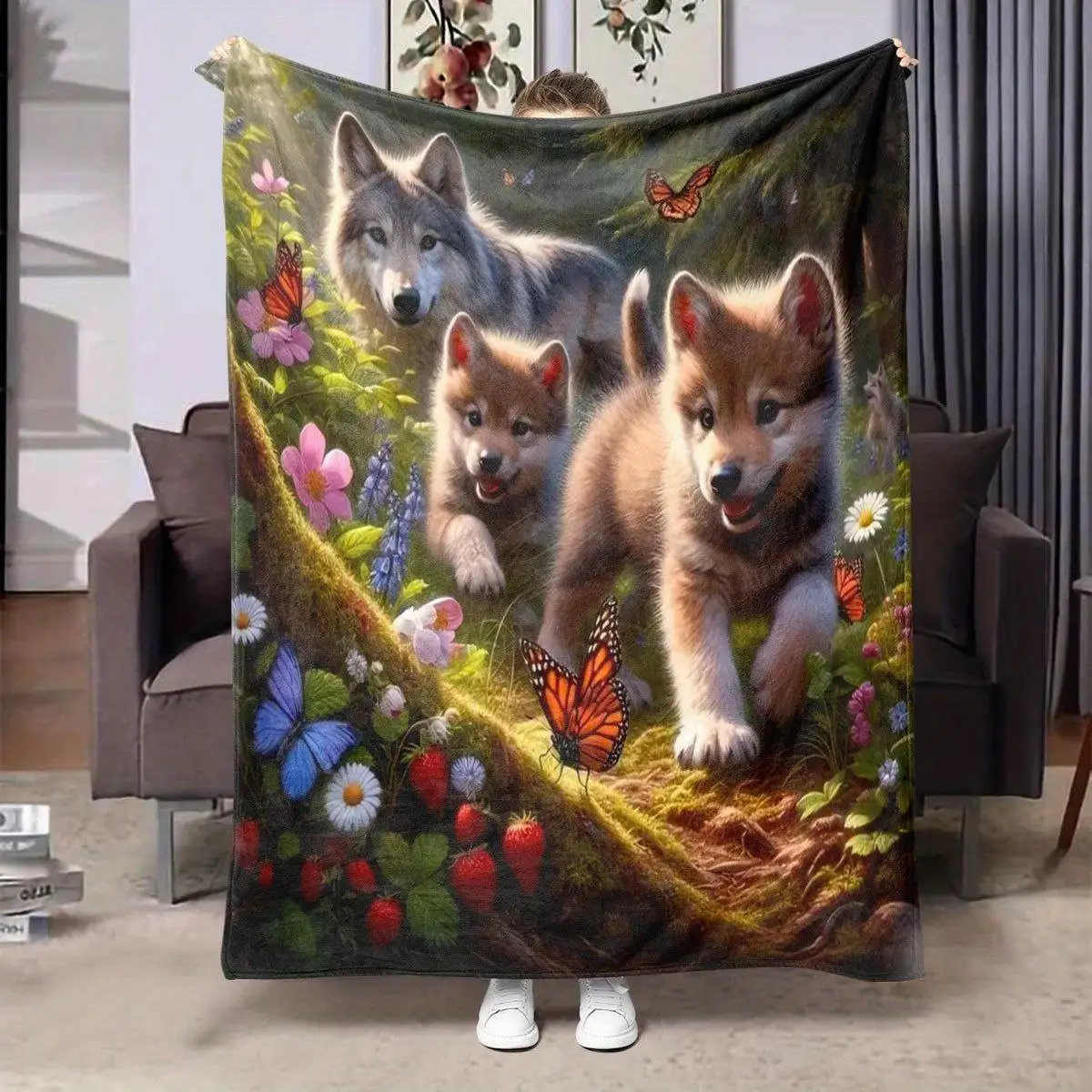 Cute puppy pattern fleece blanket Warm quilted bed cover, suitable for all seasons, suitable for beds, sofas, travel and camping