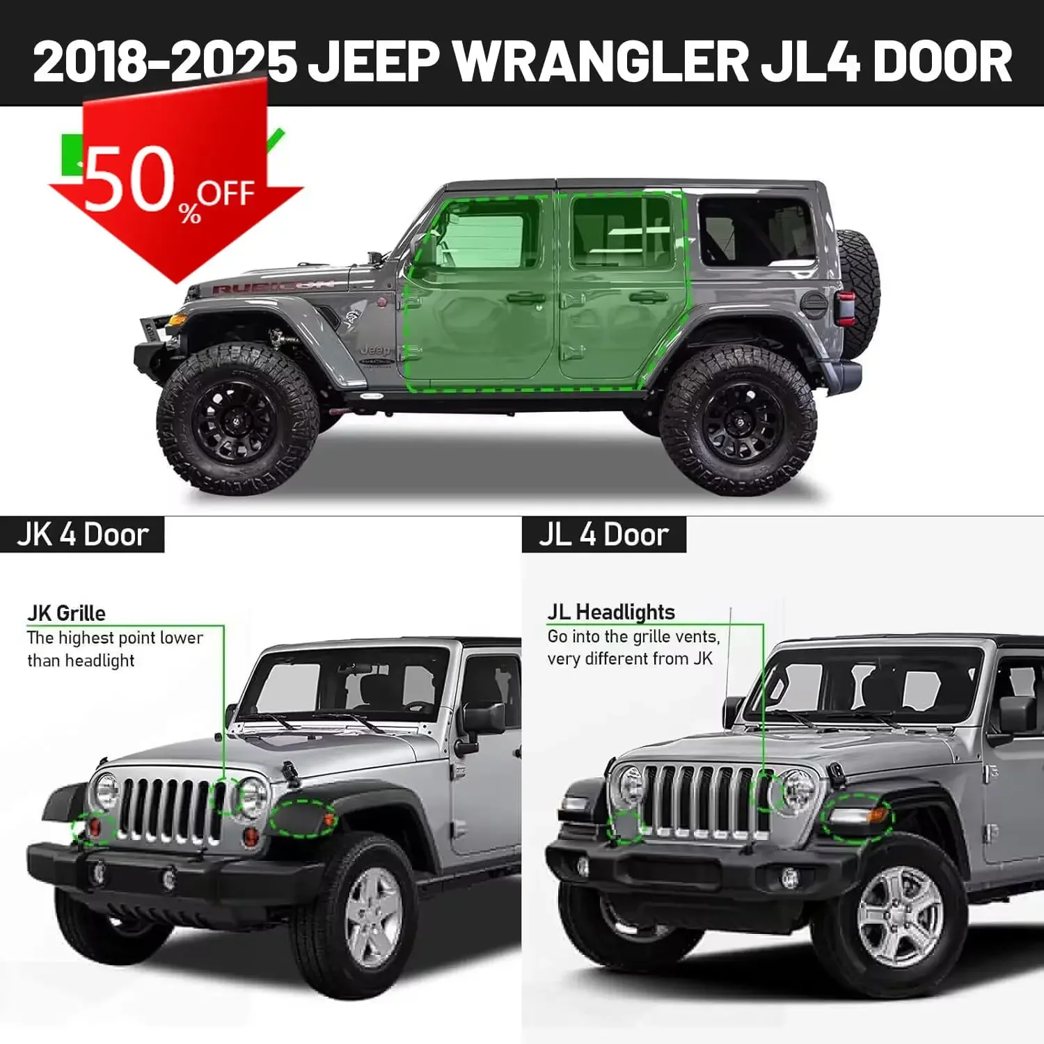 

Running Boards Compatible with 2018-2025 Jeep Wrangler JL 4 Door. Wrangler JL Running Boards Step Bars and Black Side