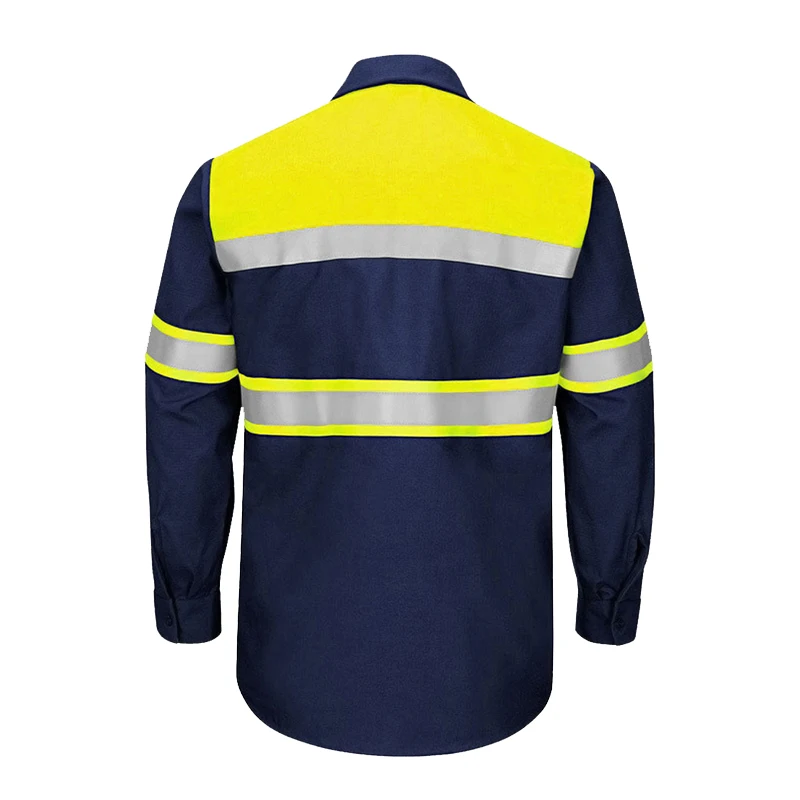 High Visibility Long Sleeve Safety Work Shirt 100% Cotton Workshop Uniforms Hi Vis Shirts S-4XL